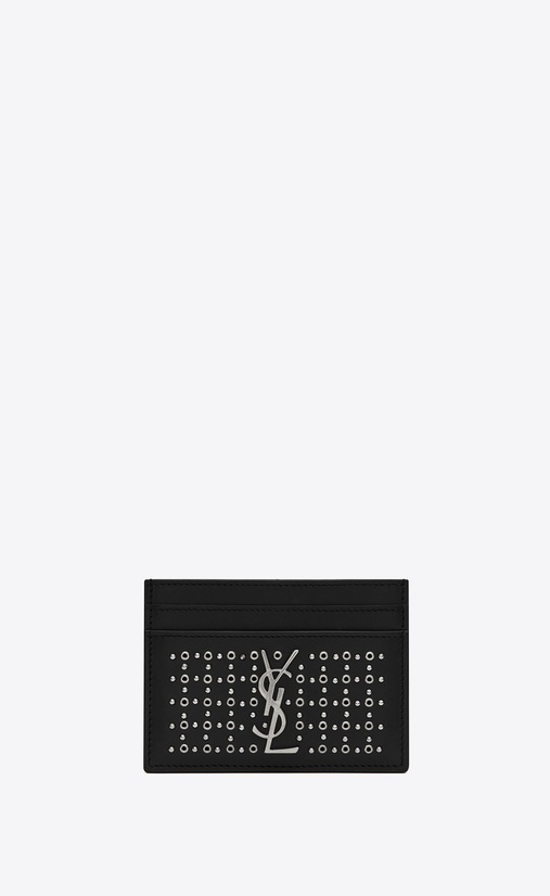 SAINT LAURENT Monogram SLG Woman Monogram card case in leather and eyelets a_V4